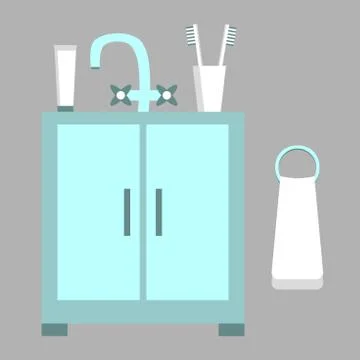 Washbasin Toothpaste Brushes Towel Stock Illustration