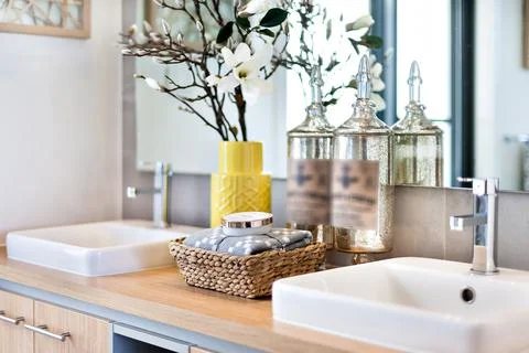 Washbasins in a bathroom Stock Photos