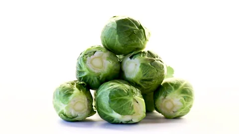 Washed brussels sprouts fresh vegetable food composition Stock Footage 333842051