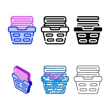 Washed clean clothes in basket variants color icon vector Stock Illustration