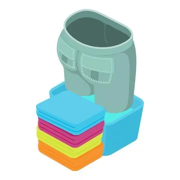 Washed clothes icon isometric vector. Colored clean linen and gray trousers icon イラスト素材