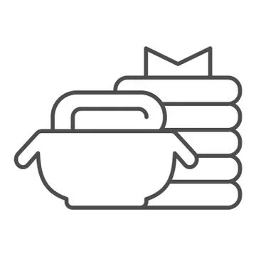 Washed clothes thin line icon. Household vector illustration isolated on white イラスト素材