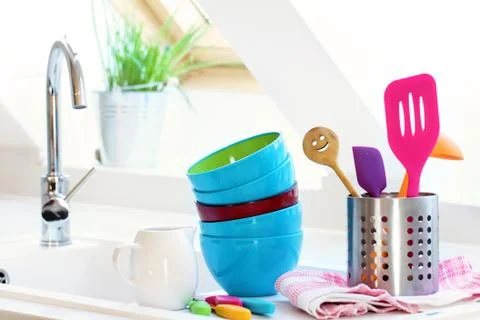 Washed dishes Stock Photos
