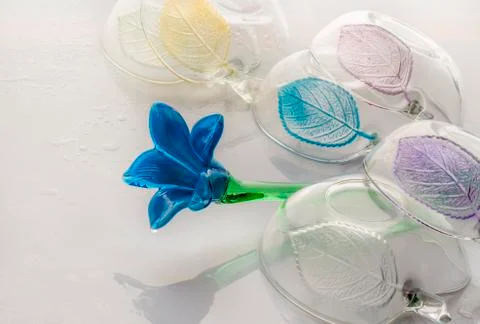 Washed Glass Dishes and Glass Flower Stock Photos