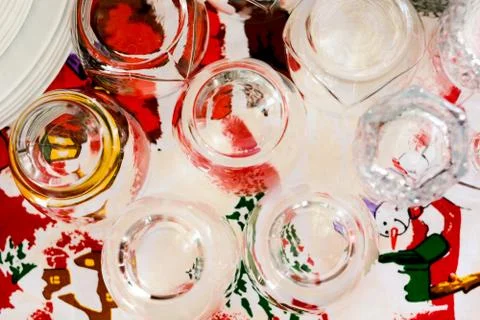 Washed glasses turned upside down and other various dishes Stock Photos