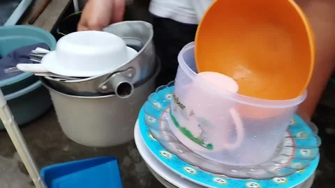 Washed kitchen utensils Stock Footage 218216944