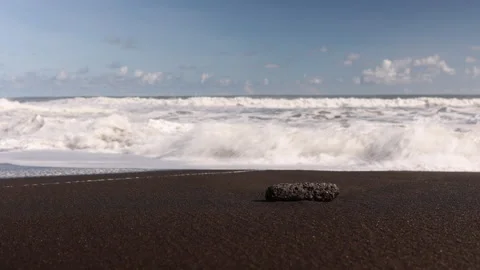 Washed up Piece of Cement on the Beach. Jaco, Costa Rica. Stock Footage 243387125