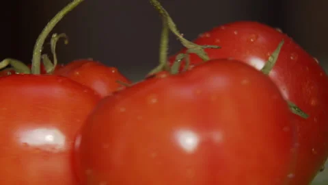 Washed ripe tomatoes with a branch, close-up Stock Footage 130931826