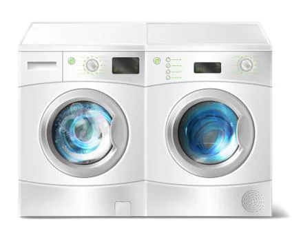 Washer and dryer with laundry inside Illustrazione stock