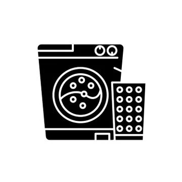 Washer black icon, vector sign on isolated background. Washer concept symbol Stock Illustration