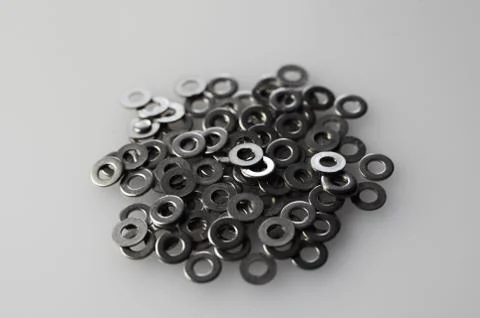 Washers for bolts on the table Foto stock