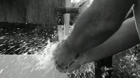 Washes hands black and white Stock Footage 115105817
