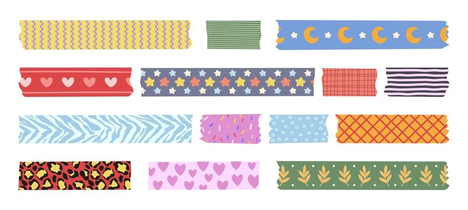 Washi tape pieces with cute patterns Stock Illustration