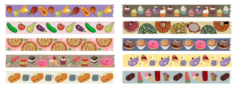 Washi tapes with food elements vector illustration Stock Illustration