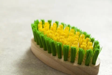 Washing brush on the marble laundry table. Brush used for washing clothes, ac Stock-Fotos