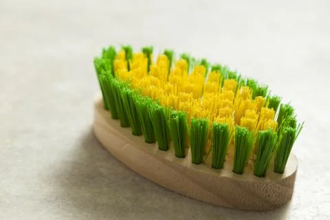 Washing brush on the marble laundry table. Brush used for washing clothes, ac Fotos de archivo