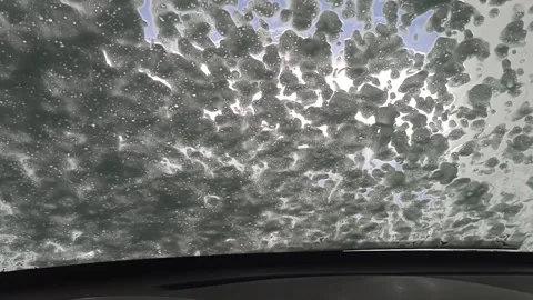 Washing a car on an automatic robot wash, view from the interior through th.. Stock Footage 290166016