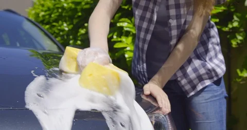 Washing a Car by Hand - camera pan Stock-Footage 89086893