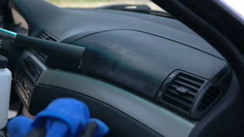 Washing the car panel with steam under pressure with a special tool Stock Footage 143715730