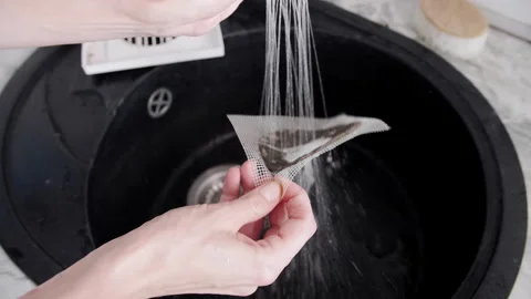 Washing Clogged Dust Mesh Filter Leaving Screen Clean Under Tap Water Stock Footage 341398323
