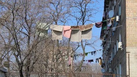 Washing clothes line Video stock 74971356