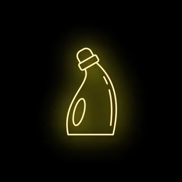 Washing detergent bottle glowing yellow neon outline icon イラスト素材