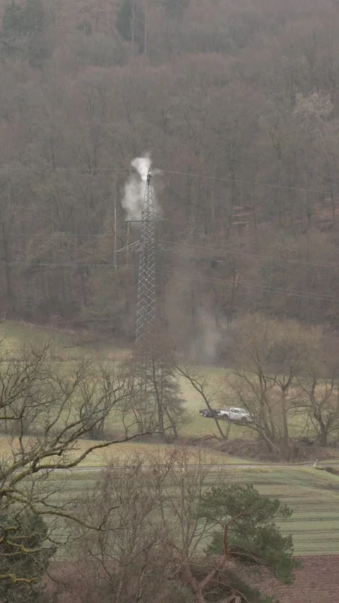 Washing electric tower at height Stock Footage 331148134