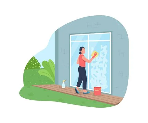 Washing exterior window 2D vector web banner, poster Stock-Illustration