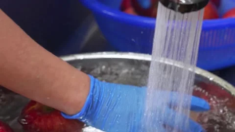 Washing Fresh Red Apples Under Running Tap Water Close Up Stock Footage 343017700