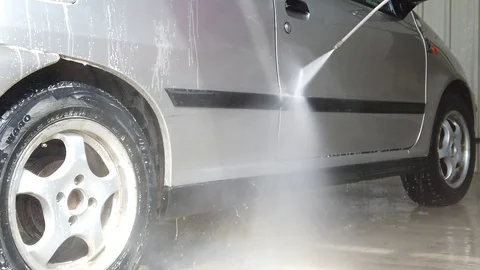 Washing a gray car Stock Footage