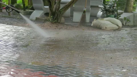 Washing ground using pressure washer Stock Footage 166823882