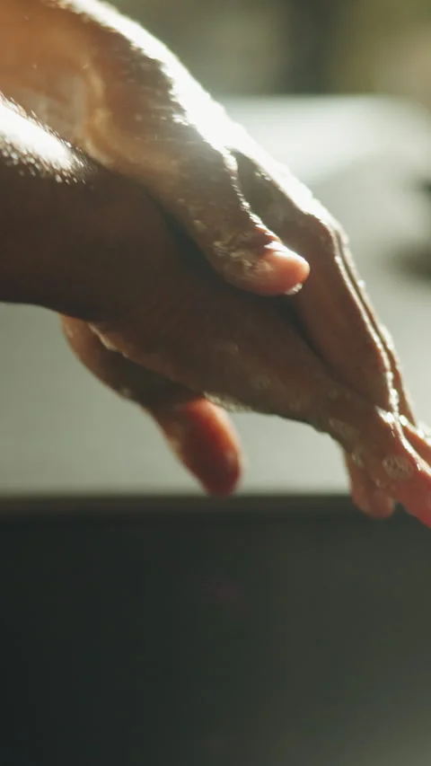 Washing, hands and man with soap, cleaning and faucet for hygiene, wellness and Stock Footage 340775945