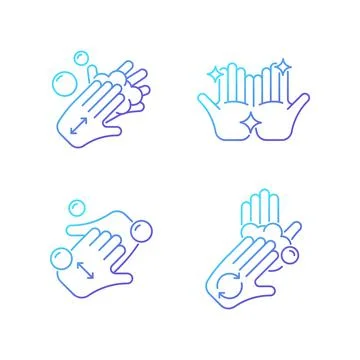 Washing hands instruction gradient linear vector icons set 스톡 일러스트