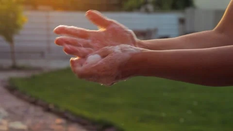Washing hands rubbing with soap man for corona virus prevention. Death to germs Stock Footage 134566862