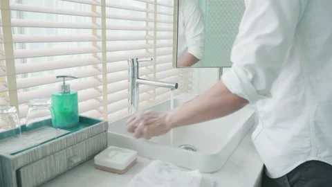 Washing hands rubbing with soap man for corona virus prevention Stock Footage 143348446