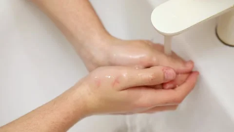 Washing hands with soap close up Stock Footage 229429320