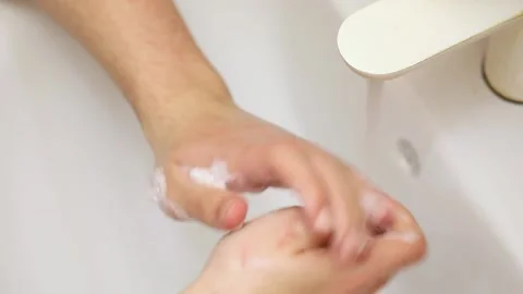 Washing hands with soap close up Stock Footage 232021447