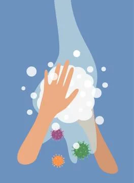 Washing hands with soap concept. Vector flat illustration. Stock Illustration