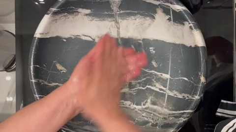 Washing Hands with Soap Over a Luxury Marble Sink Video stock 345741152