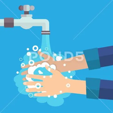 Washing hands with soap under water tap. Pandemic Stock Illustration