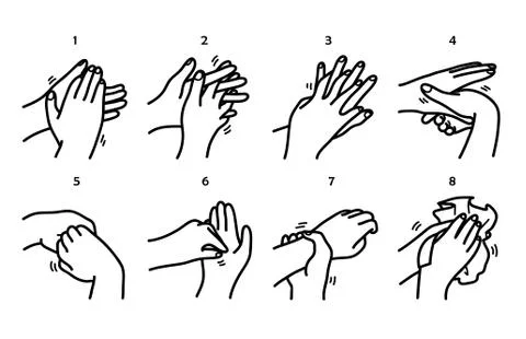 Washing Hands Step by Step Method Stock Illustration