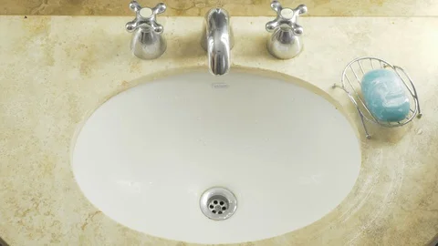 Washing Hands Upper View Sink wash their hands Prevent Corona Virus COVID 19 Video stock 129489149