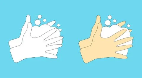 Washing hands vector illustrations set in outline and filled styles Stock Illustration