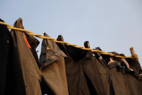 Washing hanging on the line. Stock Photos