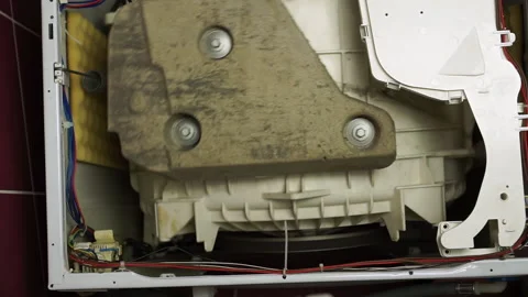 Washing laundry machine excessive drum vibration. Malfunction of internals Video stock 130473966