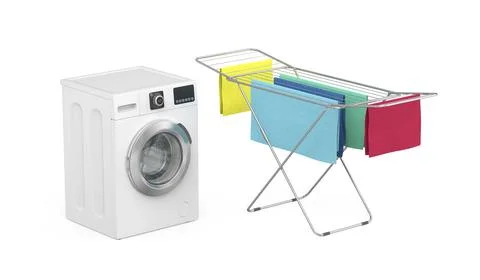 Washing machine and clothes drying rack with towels Stock Illustration