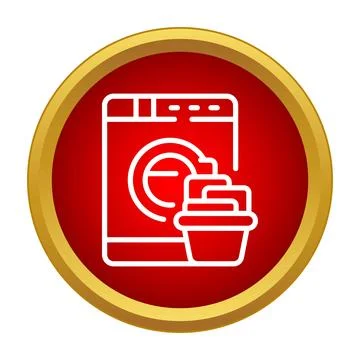 Washing machine and laundry basket icon on red circle Stock Illustration