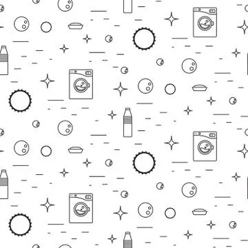 Washing machine and soap bubbles thin line seamless pattern イラスト素材