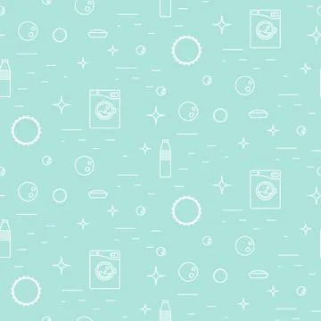 Washing machine and soap bubbles thin line seamless pattern. イラスト素材