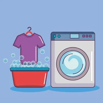Washing machine with basin tshirt soap bubbles Stock Illustration